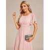 imageEverPretty Womens Chiffon Crew Neck Empire Waist Short Sleeve Semi Formal Dresses Wedding Guest Dress 02053Pink