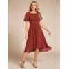imageEverPretty Womens Chiffon Crew Neck Empire Waist Short Sleeve Semi Formal Dresses Wedding Guest Dress 02053Vermilion