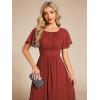 imageEverPretty Womens Chiffon Crew Neck Empire Waist Short Sleeve Semi Formal Dresses Wedding Guest Dress 02053Vermilion