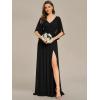 imageEverPretty Womens Elegant V Neck Chiffon Half Sleeves Slit A Line Floor Length Fall Winter Formal Bridesmaid Dress 01886Black