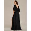 imageEverPretty Womens Elegant V Neck Chiffon Half Sleeves Slit A Line Floor Length Fall Winter Formal Bridesmaid Dress 01886Black