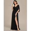 imageEverPretty Womens Elegant V Neck Chiffon Half Sleeves Slit A Line Floor Length Fall Winter Formal Bridesmaid Dress 01886Black