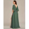 imageEverPretty Womens Elegant V Neck Chiffon Half Sleeves Slit A Line Floor Length Fall Winter Formal Bridesmaid Dress 01886Eucalyptus Green