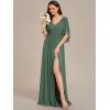imageEverPretty Womens Elegant V Neck Chiffon Half Sleeves Slit A Line Floor Length Fall Winter Formal Bridesmaid Dress 01886Eucalyptus Green