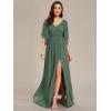imageEverPretty Womens Elegant V Neck Chiffon Half Sleeves Slit A Line Floor Length Fall Winter Formal Bridesmaid Dress 01886Eucalyptus Green