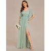 imageEverPretty Womens Elegant V Neck Chiffon Half Sleeves Slit A Line Floor Length Fall Winter Formal Bridesmaid Dress 01886Mint Green