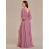 imageEverPretty Womens Elegant V Neck Chiffon Half Sleeves Slit A Line Floor Length Fall Winter Formal Bridesmaid Dress 01886Orchid