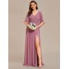 imageEverPretty Womens Elegant V Neck Chiffon Half Sleeves Slit A Line Floor Length Fall Winter Formal Bridesmaid Dress 01886Orchid
