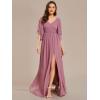 imageEverPretty Womens Elegant V Neck Chiffon Half Sleeves Slit A Line Floor Length Fall Winter Formal Bridesmaid Dress 01886Orchid