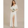 imageEverPretty Womens Elegant V Neck Chiffon Half Sleeves Slit A Line Floor Length Fall Winter Formal Bridesmaid Dress 01886White