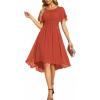 imageEverPretty Womens Chiffon Crew Neck Empire Waist Short Sleeve Semi Formal Dresses Wedding Guest Dress 02053Burnt Orange