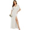 imageEverPretty Womens Elegant V Neck Chiffon Half Sleeves Slit A Line Floor Length Fall Winter Formal Bridesmaid Dress 01886White