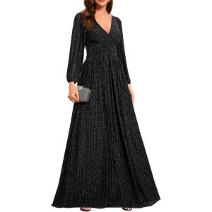 imageEverPretty Womens ALine Formal Wedding Guest Dresses Long Lantern Sleeves Floor Length Glitter Evening GownsBlack