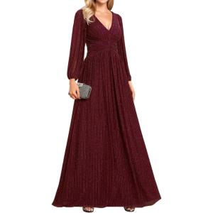 imageEverPretty Womens ALine Formal Wedding Guest Dresses Long Lantern Sleeves Floor Length Glitter Evening GownsBurgundy