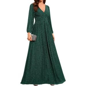 imageEverPretty Womens ALine Formal Wedding Guest Dresses Long Lantern Sleeves Floor Length Glitter Evening GownsDeep Green
