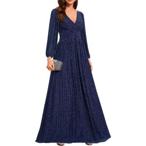 imageEverPretty Womens ALine Formal Wedding Guest Dresses Long Lantern Sleeves Floor Length Glitter Evening GownsNavy Blue