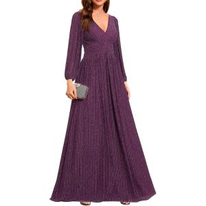 imageEverPretty Womens ALine Formal Wedding Guest Dresses Long Lantern Sleeves Floor Length Glitter Evening GownsPurple Wisteria