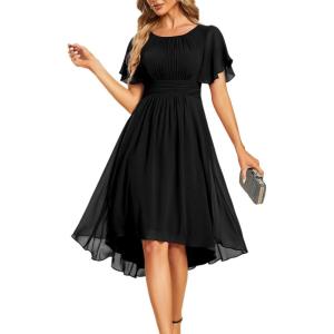imageEverPretty Womens Chiffon Crew Neck Empire Waist Short Sleeve Semi Formal Dresses Wedding Guest Dress 02053Black