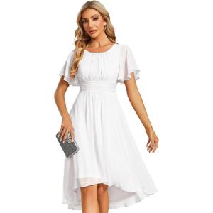 imageEverPretty Womens Chiffon Crew Neck Empire Waist Short Sleeve Semi Formal Dresses Wedding Guest Dress 02053White
