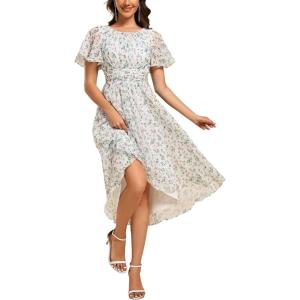 imageEverPretty Womens Chiffon Crew Neck Empire Waist Short Sleeve Semi Formal Dresses Wedding Guest Dress 02053White Green