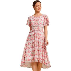 imageEverPretty Womens Chiffon Crew Neck Empire Waist Short Sleeve Semi Formal Dresses Wedding Guest Dress 02053White Red