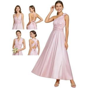 imageEverPretty Womens Summer Glitter Infinity Dress ALine Convertible Wedding Guest Dress 02410Metallic Pink