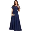 imageEverPretty Womens A Line Crew Neck Short Sleeve Sequin Floor Length Semi Formal Dress Navy Blue US6