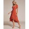 imageEverPretty Womens Chiffon Formal Dresses V Neck Ruffle Sleeves Pleated High Low Wedding Guest Dress 2084Aburnt Orange