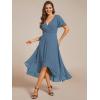 imageEverPretty Womens Chiffon Formal Dresses V Neck Ruffle Sleeves Pleated High Low Wedding Guest Dress 2084Adusty Navy