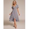 imageEverPretty Womens Chiffon Formal Dresses V Neck Ruffle Sleeves Pleated High Low Wedding Guest Dress 2084Agrey
