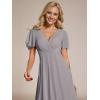 imageEverPretty Womens Chiffon Formal Dresses V Neck Ruffle Sleeves Pleated High Low Wedding Guest Dress 2084Agrey
