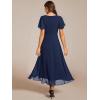 imageEverPretty Womens Chiffon Formal Dresses V Neck Ruffle Sleeves Pleated High Low Wedding Guest Dress 2084Anavy Blue