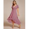 imageEverPretty Womens Chiffon Formal Dresses V Neck Ruffle Sleeves Pleated High Low Wedding Guest Dress 2084Aorchid
