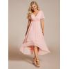 imageEverPretty Womens Chiffon Formal Dresses V Neck Ruffle Sleeves Pleated High Low Wedding Guest Dress 2084Apink