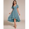 imageEverPretty Womens Chiffon Formal Dresses V Neck Ruffle Sleeves Pleated High Low Wedding Guest Dress 2084Dusty Blue