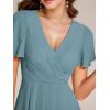 imageEverPretty Womens Chiffon Formal Dresses V Neck Ruffle Sleeves Pleated High Low Wedding Guest Dress 2084Dusty Blue