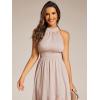 imageEverPretty Womens Halterneck Elastic Waist Glitter High Low Summer Wedding Guest Dress with Layered Ruffles Champagne US22
