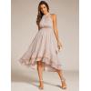 imageEverPretty Womens Halterneck Elastic Waist Glitter High Low Summer Wedding Guest Dress with Layered Ruffles Champagne US22