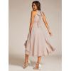 imageEverPretty Womens Halterneck Elastic Waist Glitter High Low Summer Wedding Guest Dress with Layered Ruffles Champagne US22
