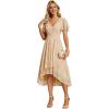 imageEverPretty Womens Chiffon Formal Dresses V Neck Ruffle Sleeves Pleated High Low Wedding Guest Dress 2084Golden Roses