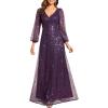 imageEverPretty Womens Elegant V Neck ALine Floor Length Long Sleeves Sparkly Sequin Formal Evening Dress 01999Dark Purple