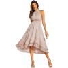imageEverPretty Womens Halterneck Elastic Waist Glitter High Low Summer Wedding Guest Dress with Layered Ruffles Champagne US22
