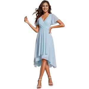 imageEverPretty Womens Chiffon Formal Dresses V Neck Ruffle Sleeves Pleated High Low Wedding Guest Dress 2084Ablue