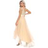 imageEverPretty Womens Cocktail Dress Double VNeck Sleeveless Empire Waist Sequin High Low Tulle Formal Dress Gold US12