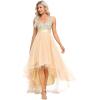 imageEverPretty Womens Cocktail Dress Double VNeck Sleeveless Empire Waist Sequin High Low Tulle Formal Dress Gold US12
