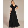 imageEverPretty Womens Double V Neck A Line Ruffle Hem Backless High Low Chiffon Bridesmaid Dresses Vestidos Elegante 01749Black