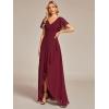 imageEverPretty Womens Double V Neck A Line Ruffle Hem Backless High Low Chiffon Bridesmaid Dresses Vestidos Elegante 01749Burgundy