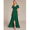 imageEverPretty Womens Double V Neck A Line Ruffle Hem Backless High Low Chiffon Bridesmaid Dresses Vestidos Elegante 01749Dark Green