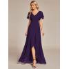 imageEverPretty Womens Double V Neck A Line Ruffle Hem Backless High Low Chiffon Bridesmaid Dresses Vestidos Elegante 01749Deep Purple