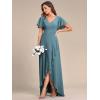 imageEverPretty Womens Double V Neck A Line Ruffle Hem Backless High Low Chiffon Bridesmaid Dresses Vestidos Elegante 01749Dusty Blue